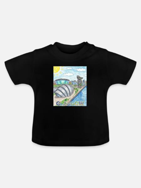 Glasgow Modern Skyline Wachsmalstift - Baby Bio-T-Shirt mit Rundhals - Schwarz