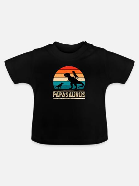 Papasaurus Dino Retro Sunset - Baby Bio-T-Shirt mit Rundhals - Schwarz