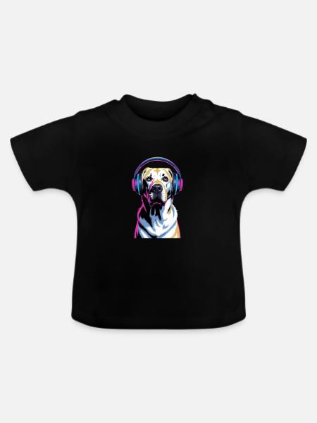 Labrador mit Kopfhörern - Baby Bio-T-Shirt mit Rundhals - Schwarz