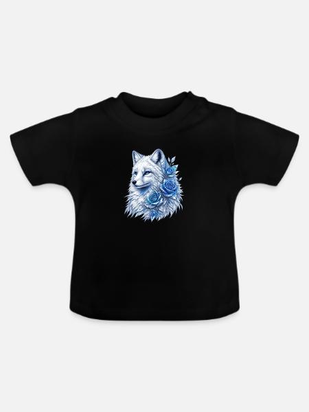 Eiswolf mitblauen Rosen - Baby Bio-T-Shirt mit Rundhals - Schwarz