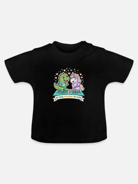 Dino Einhorn Hockey Squad - Baby Bio-T-Shirt mit Rundhals - Schwarz