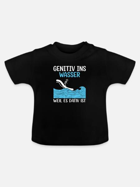 Genitiv ins Wasser Surfwitz - Baby Bio-T-Shirt mit Rundhals - Schwarz