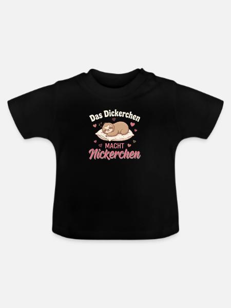 Das Dickerchen Macht Nickerchen - Baby Bio-T-Shirt mit Rundhals - Schwarz
