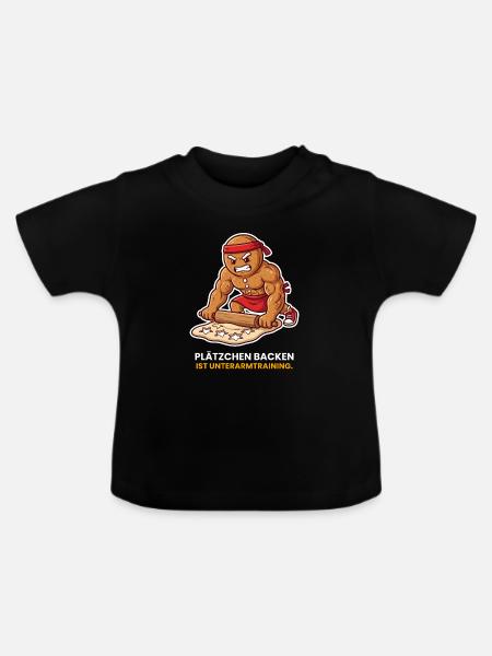 Lebkuchenmann Plätzchen backen Unterarmtraining - Baby Bio-T-Shirt mit Rundhals - Schwarz