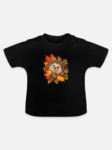 Igel im Herbstlaub Naturgarten - Baby Bio-T-Shirt mit Rundhals - Schwarz