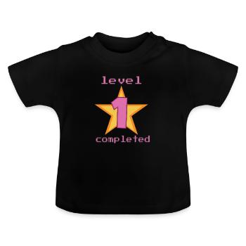 1er niveau terminé - surprise pour l'anniversaire du bébé - T-shirt bio col rond Bébé - noir - Devant