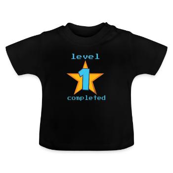 1st level finished - surprise for the baby's birthday - Baby Organic T-Shirt with Round Neck - black - Front