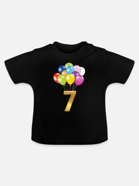 7 barn födelsedag grattis på födelsedagen - Ekologisk T-shirt med rund hals baby - svart
