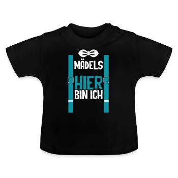 Hier Bin ich lustig Spruch Strampler - Baby Bio-T-Shirt mit Rundhals - Schwarz - Vorne