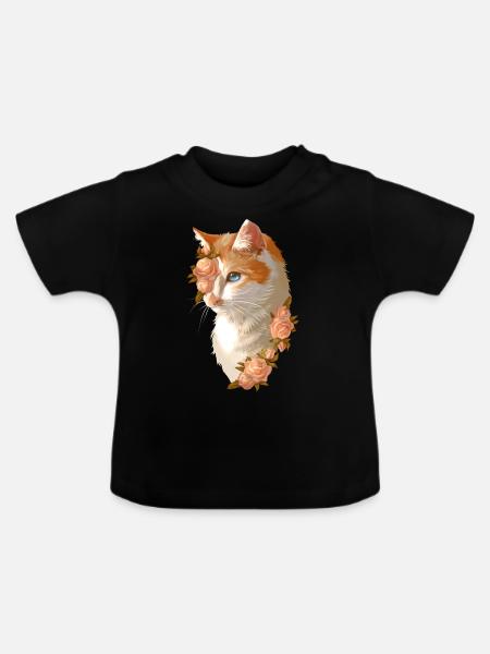Rote Katze Rosen Blumen Brightheart Lichtherz - Baby Bio-T-Shirt mit Rundhals - Schwarz