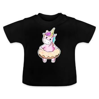 Autocollant de licorne mignon - T-shirt bio col rond Bébé - noir - Devant