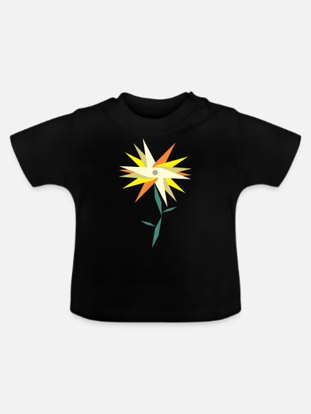 Low Poly Blume - Baby Bio-T-Shirt mit Rundhals - Schwarz