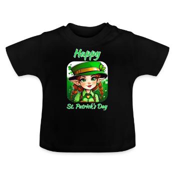 Saint Patrick`s Day Irish Kobold Mädchen - Baby Bio-T-Shirt mit Rundhals - Schwarz - Vorne