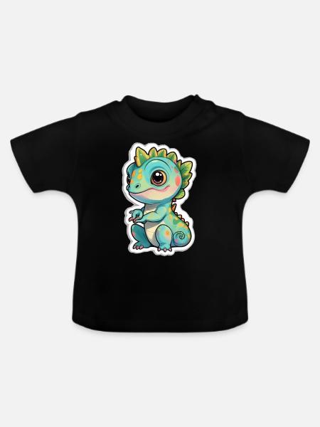 Süßes Chamäleon - Baby Bio-T-Shirt mit Rundhals - Schwarz