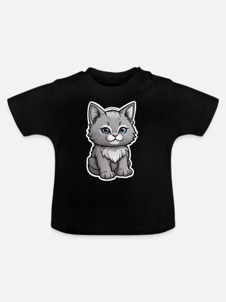 Niedliches Kätzchen-Design - Baby Bio-T-Shirt mit Rundhals - Schwarz