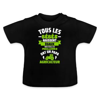 Bébé de Papa agriculteur,tracteur,cadeau naissance - T-shirt bio col rond Bébé - noir - Devant