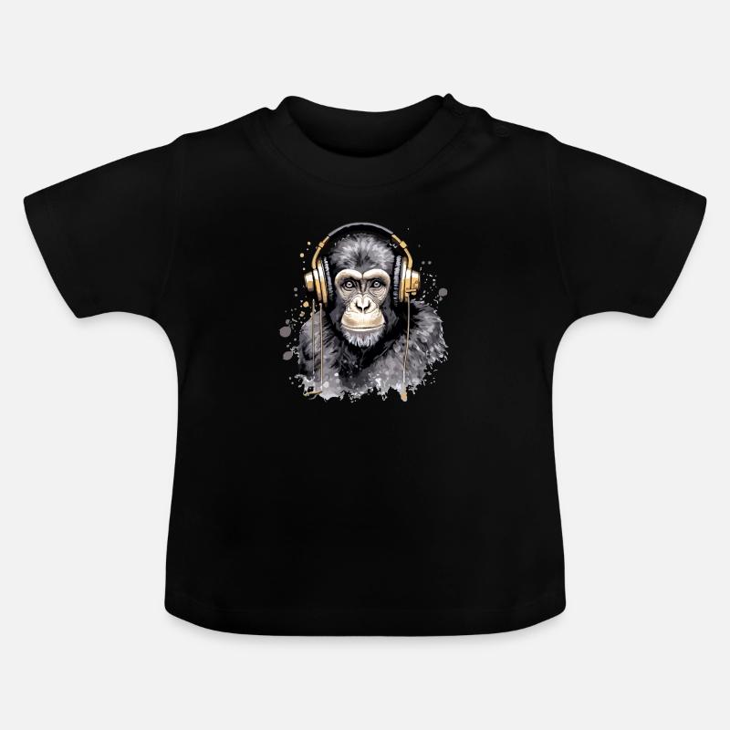 Kili le singe audiophile - T-shirt bio col rond Bébé - noir