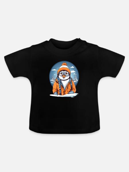 Süßer Pinguin - Baby Bio-T-Shirt mit Rundhals - Schwarz