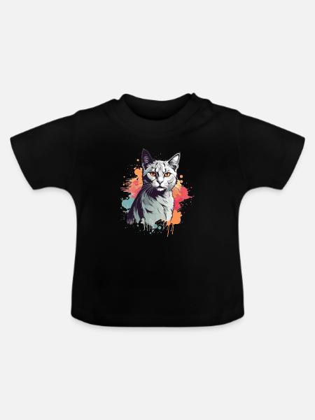 Süße graue Katze - Baby Bio-T-Shirt mit Rundhals - Schwarz