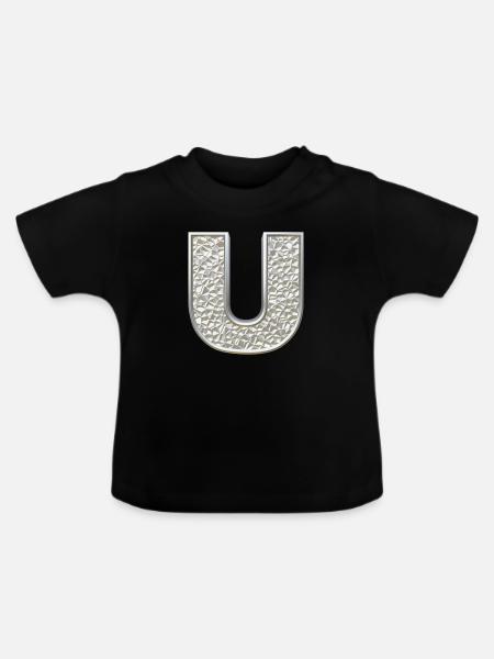 U, letter, initial, monogram, - Baby Bio-T-Shirt mit Rundhals - Schwarz