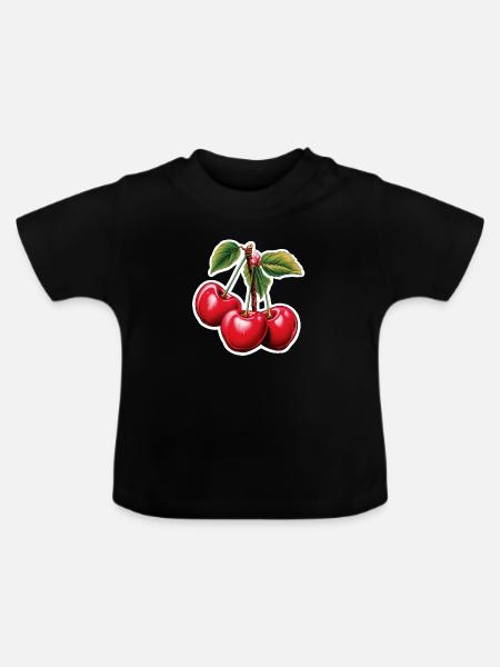 Kirschen Drilling - Baby Bio-T-Shirt mit Rundhals - Schwarz