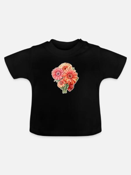 Gerbera Daisies 4 Blüten - Baby Bio-T-Shirt mit Rundhals - Schwarz