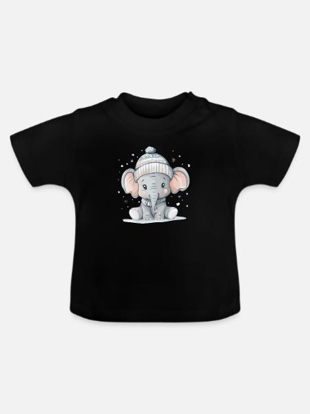 Süßer Babyelefant - Baby Bio-T-Shirt mit Rundhals - Schwarz