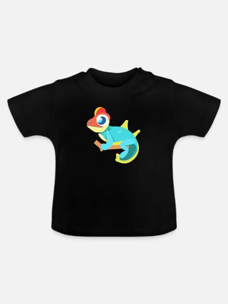 Buntes Chamäleon - Baby Bio-T-Shirt mit Rundhals - Schwarz