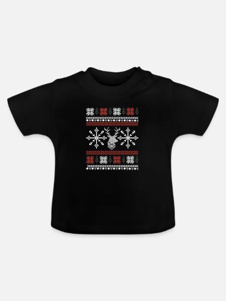 Retro Weihnachtsmuster - Baby Bio-T-Shirt mit Rundhals - Schwarz
