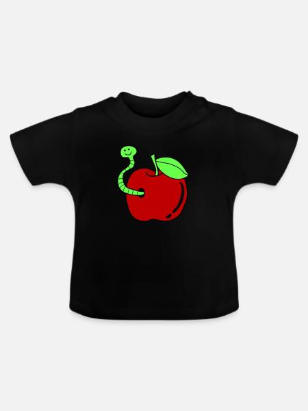 wurm apfel - Baby Bio-T-Shirt mit Rundhals - Schwarz