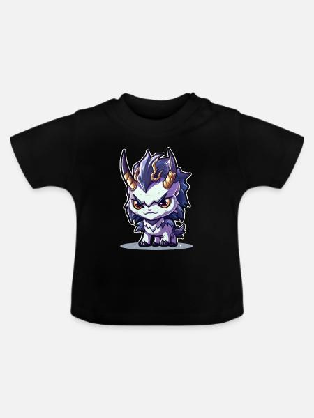 Kleiner Hörnerdrache im Chibi-Stil - Baby Bio-T-Shirt mit Rundhals - Schwarz