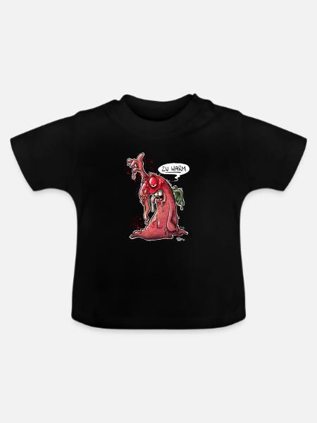 Schmelzendes Monster: "Zu warm!" - Baby Bio-T-Shirt mit Rundhals - Schwarz