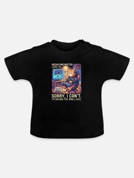 Meowster Level 99 Katzengamer - Baby Bio-T-Shirt mit Rundhals - Schwarz