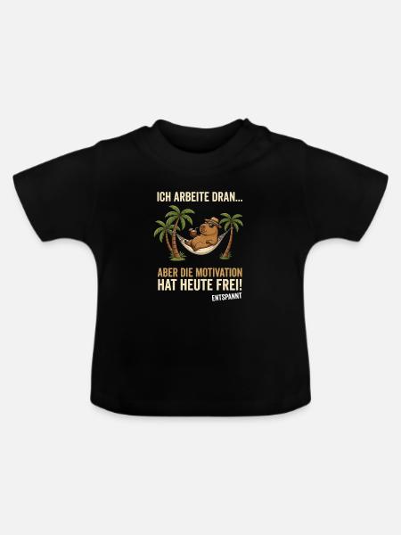 Capybara Entspannt lustiger Spruch - Baby Bio-T-Shirt mit Rundhals - Schwarz