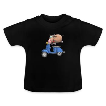 Moped Cartoon Stier - Baby Bio-T-Shirt mit Rundhals - Schwarz - Vorne