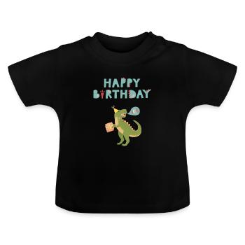 Happy Birthday Dino - Baby Bio-T-Shirt mit Rundhals - Schwarz - Vorne
