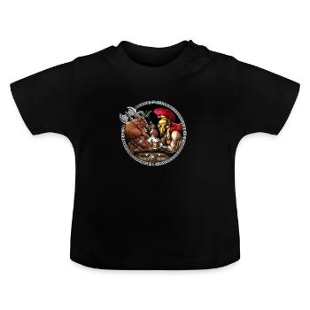 Minotaurus vs Spartanisches Armdrücken - Baby Bio-T-Shirt mit Rundhals - Schwarz - Vorne