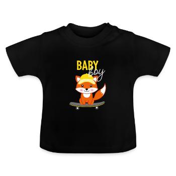 Bébé garçon - Renard avec casquette de baseball et skateboard - T-shirt bio col rond Bébé - noir - Devant