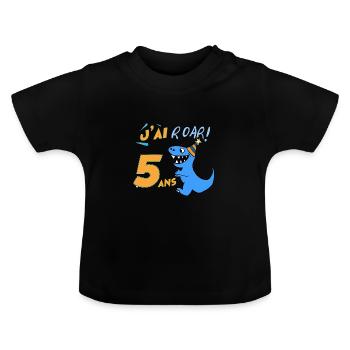 Anniversaire Garçon Dinosaure 5 ans Roar - T-shirt bio col rond Bébé - noir - Devant