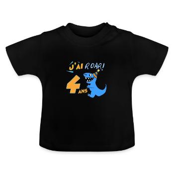 Anniversaire garçon dinosaure 4 ans - T-shirt bio col rond Bébé - noir - Devant