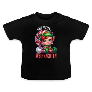 Mein Erstes Weihnachten Baby Elfe - Baby Bio-T-Shirt mit Rundhals - Schwarz - Vorne