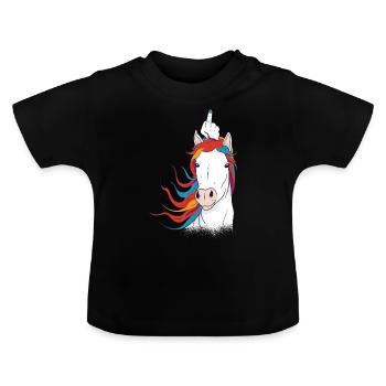 Einhorn Mittelfinger - Baby Bio-T-Shirt mit Rundhals - Schwarz - Vorne