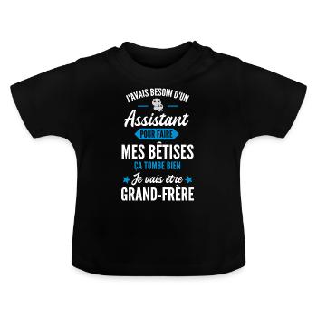 je vais être grand frère / Futur grand frère - T-shirt bio col rond Bébé - noir - Devant
