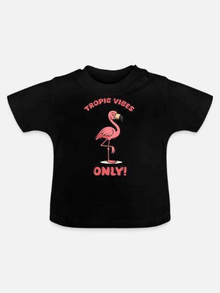 flamingo comic tropic - Baby Bio-T-Shirt mit Rundhals - Schwarz