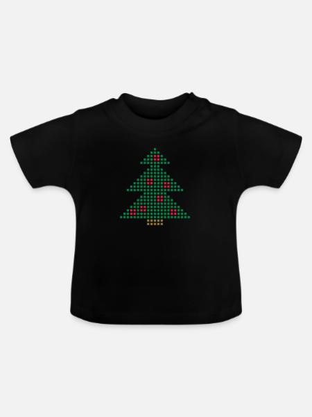 Christmas Tree Pixel - Baby Bio-T-Shirt mit Rundhals - Schwarz