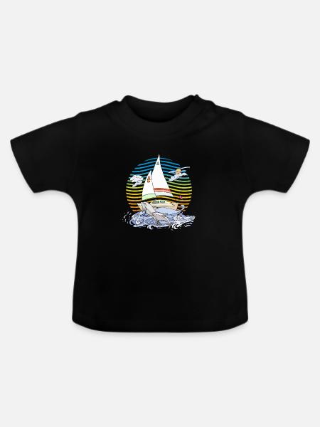 Segelboot - Baby Bio-T-Shirt mit Rundhals - Schwarz