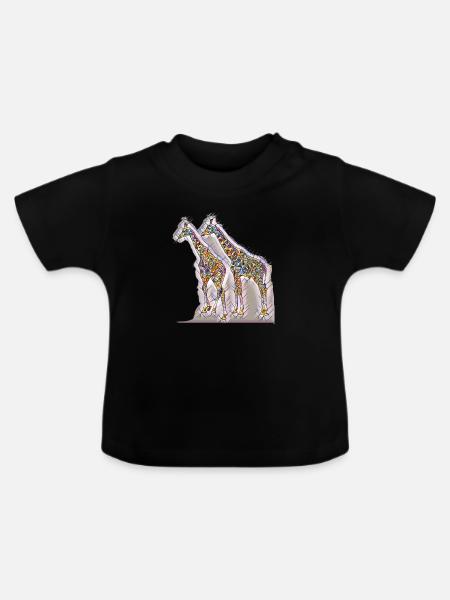 Kunstdruck Giraffen frei farbig - Baby Bio-T-Shirt mit Rundhals - Schwarz