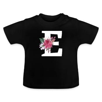 Floral Letter - Baby Organic T-Shirt with Round Neck - black - Front