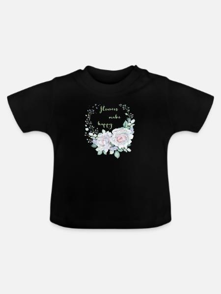 flowers - Baby Bio-T-Shirt mit Rundhals - Schwarz