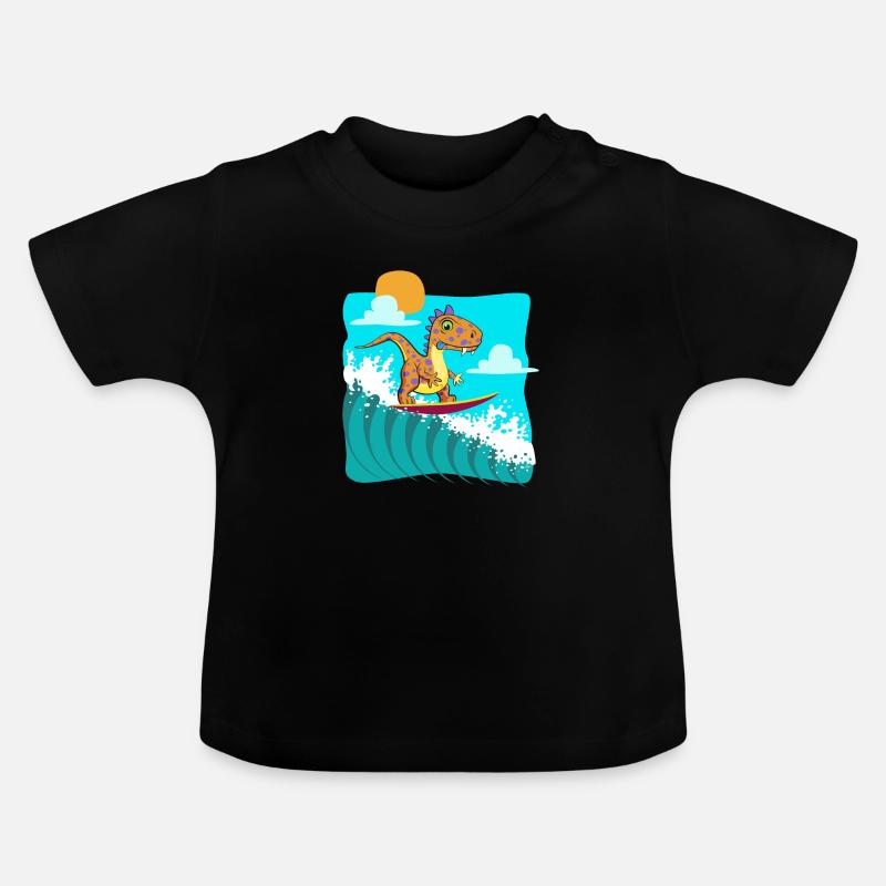 dino surf cool - T-shirt bio col rond Bébé - noir